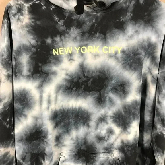 H&M DIVIDED Batik Tie Dye NYC Logo Fleece Hoodie MEDIUM - Picture 2 of 4